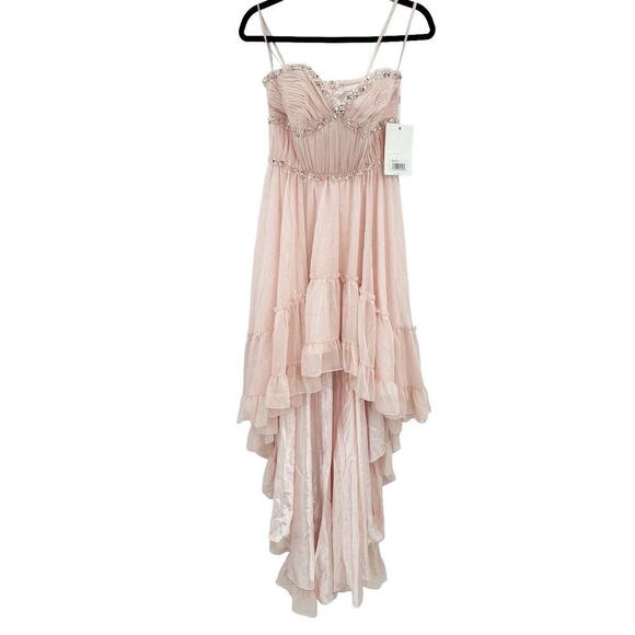 Mac Duggal Beaded Ruffle High Low Prom Gown in Ice Pink Size 4 NWT - Picture 9 of 12